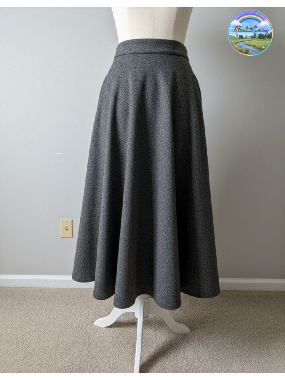 Wool Blend High Waist A-Line Pleated Midi Skirt